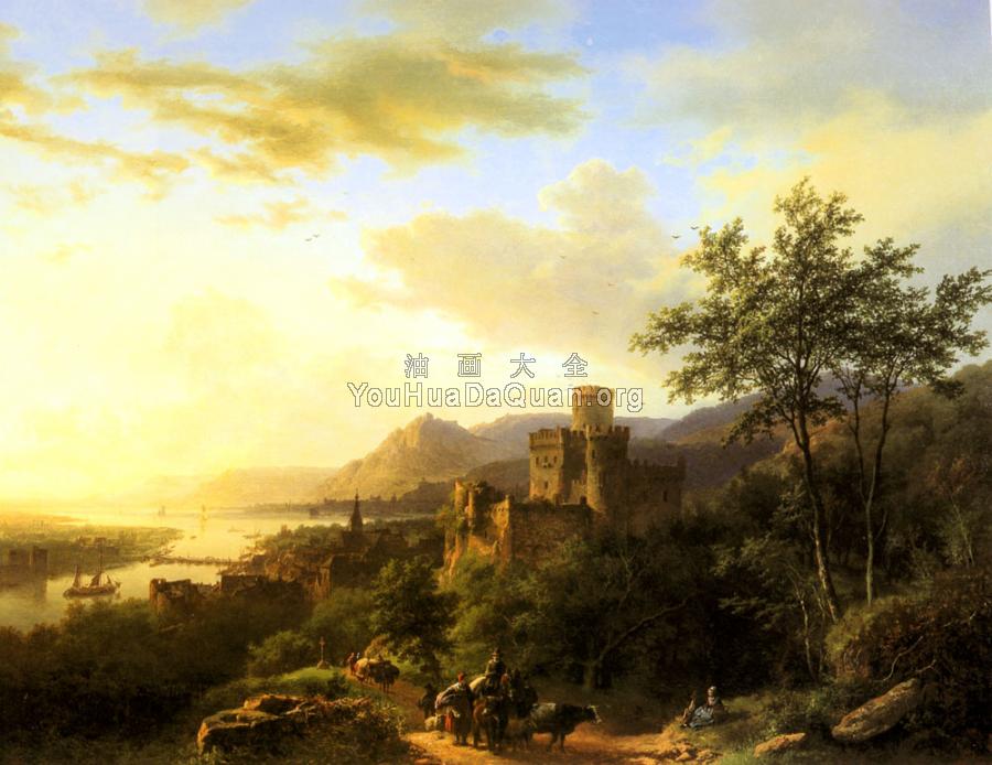 Travellers on a Path in an extensive Rhineland Landscape - 巴伦德·科内利斯·库库克